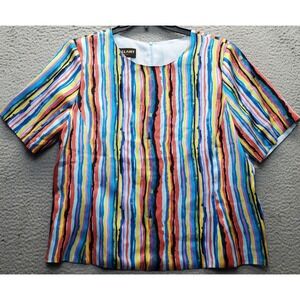 Vtg Gallant New York Blouse Top Womens 14 Multi Striped Silk Round Neck Back Zip